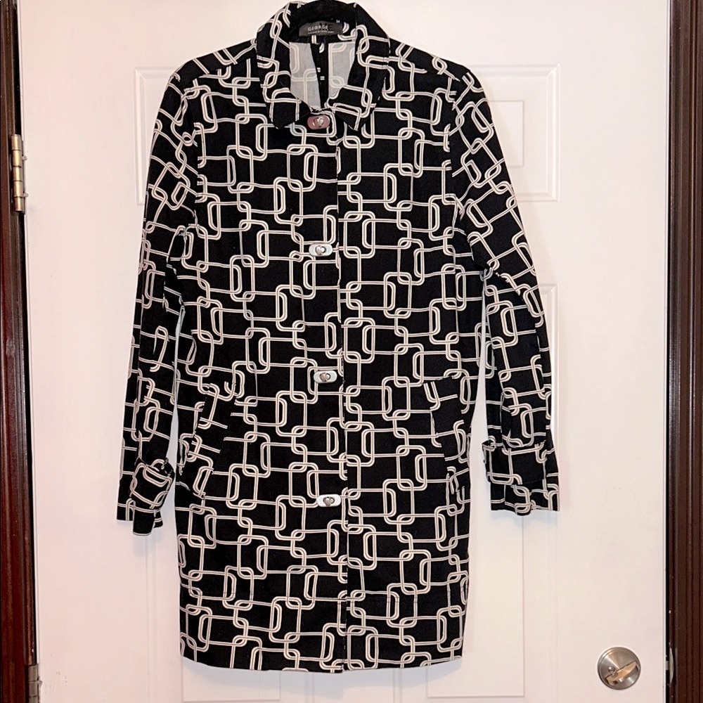 George Design by Mark Eisen Women's Trench Coat M Black/White Vintage Modern